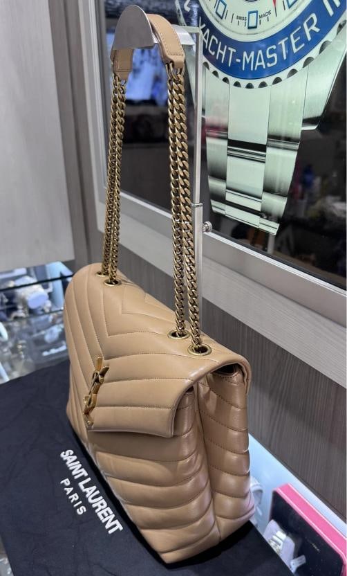 YSL Saint Laurent Medium Loulou Chain Satchel in Beige - 2