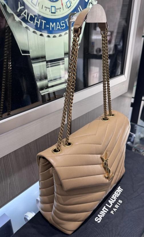 YSL Saint Laurent Medium Loulou Chain Satchel in Beige - 3