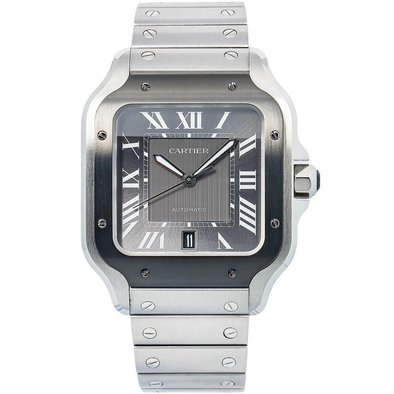 Cartier Santos WSSA0037 Paper SS Gray Dial Auto Unisex's 39mm: Case Size 39mm Wrist Fit 7 inches Box No Papers Yes Condition Ã¢â‚¬â€ Used - Good Full Specifications Brand Cartier Customized No Serial # 407xxxxxxxxx Gende