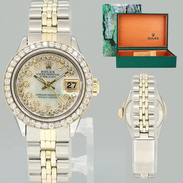 Ladies Rolex Date 26m 6519 Two Tone Yellow Gold MOP Diamond Jubilee Steel Watch (1 of 7)