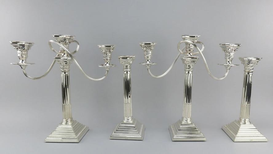 Great c1900 English Silver-Plated Set 4 Candlesticks w/ 2 Candelabra Tops 15": Brand: W A,Style: Victorian,Age: 1890-1910s,Composition: Silverplate,Country of Origin: United Kingdom Presented is a set of 4 English silver-plated candle sticks with two candelabra tops from the 189