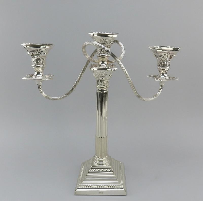 Great c1900 English Silver-Plated Set 4 Candlesticks w/ 2 Candelabra Tops 15" - 3