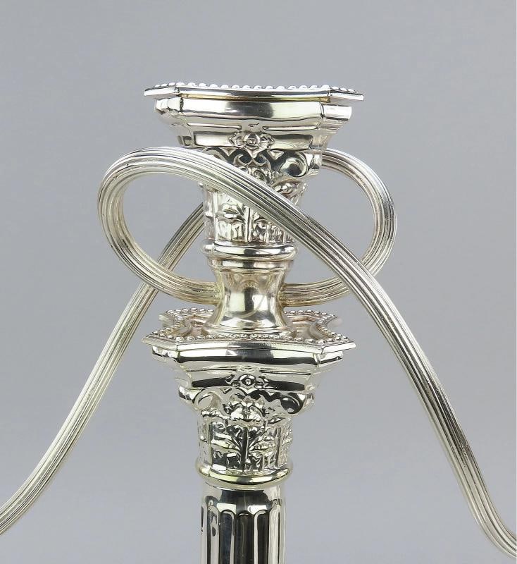Great c1900 English Silver-Plated Set 4 Candlesticks w/ 2 Candelabra Tops 15" - 4