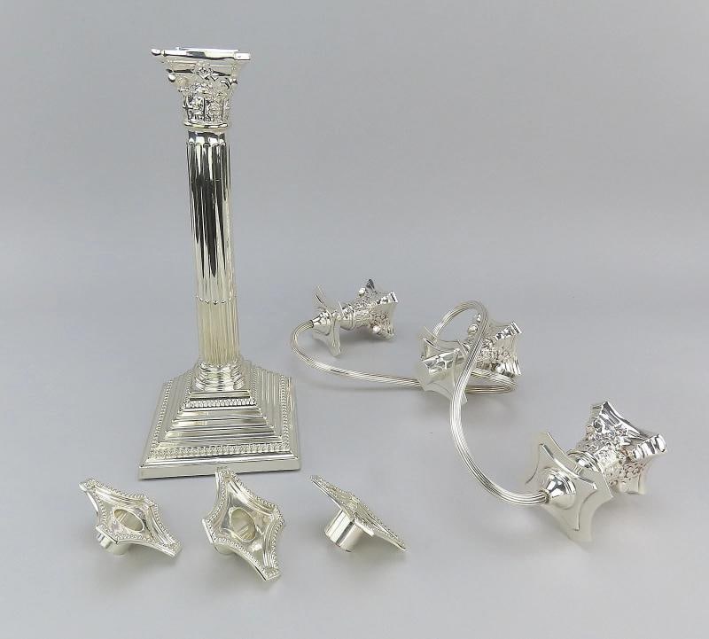 Great c1900 English Silver-Plated Set 4 Candlesticks w/ 2 Candelabra Tops 15" - 5