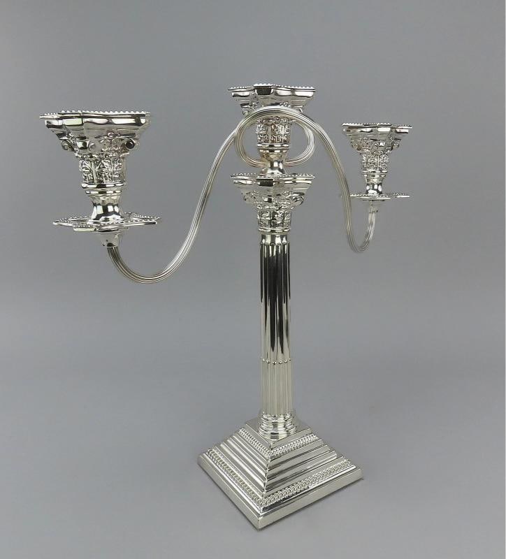 Great c1900 English Silver-Plated Set 4 Candlesticks w/ 2 Candelabra Tops 15" - 8