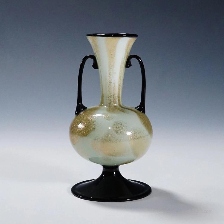A Soffiato Glass Vase with Aventurine by Fratelli Toso (attr.), Murano ca. 1930s: height: 6.69 inches diameter: 3.54 inches. Condition: Used,Brand: ArtGlass,Type: Vase,Country of Origin: Italy