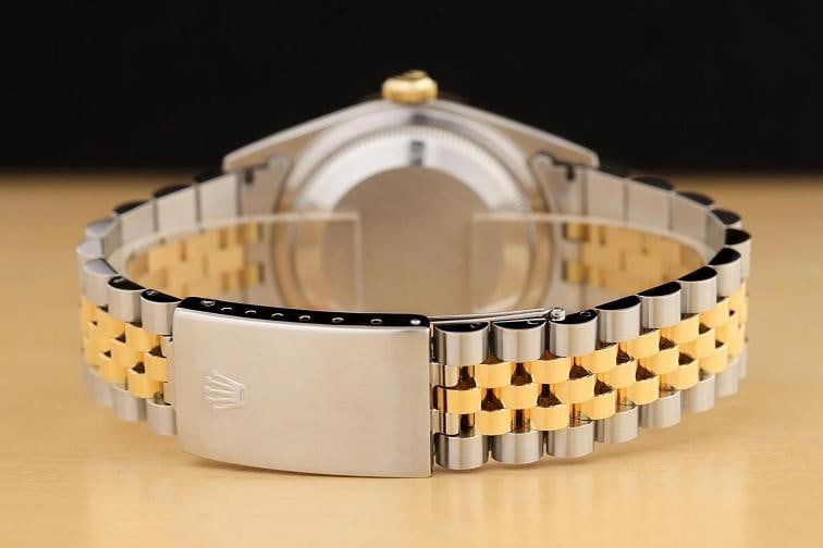 ROLEX MENS DATEJUST 16233 CHAMPAGNE ROMAN 18K GOLD STEEL NO HOLES TWO TONE WATCH - 6