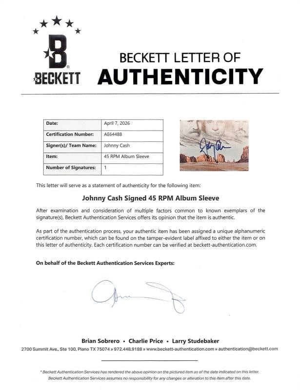 Johnny Cash Signed Album Cover (Beckett) - 3