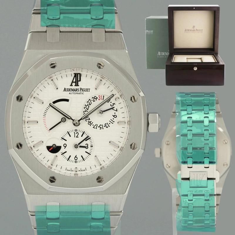 MINT Audemars Piguet Royal Oak Dual Time Steel 26120ST White Dial 39mm Watch Box: Case & Dial Case Material: Audemars Piguet Stainless Steel Case Size: 39mm Bezel: Audemars Piguet Steel Crystal: Audemars Piguet Sapphire Dial: Audemars Piguet White Movement & Bracelet Movement: Aude