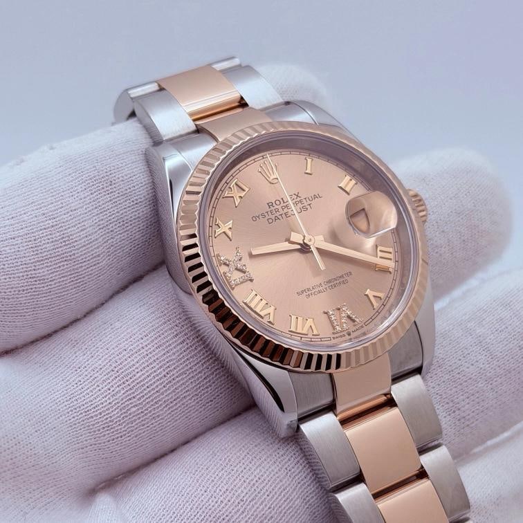 Rolex Datejust 36 126231 Pink Diamond Roman Dial 18K Rose Gold Steel Box Papers - 4