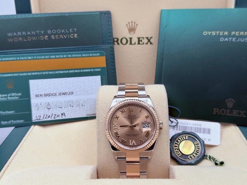 Rolex Datejust 36 126231 Pink Diamond Roman Dial 18K Rose Gold Steel Box Papers - 5