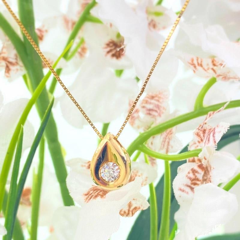 Diamond Tear Drop Pendant with Chain 14K Yellow Gold - 2