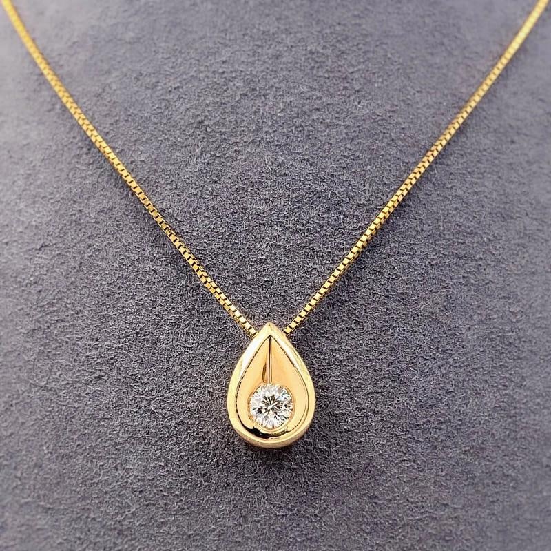 Diamond Tear Drop Pendant with Chain 14K Yellow Gold - 3