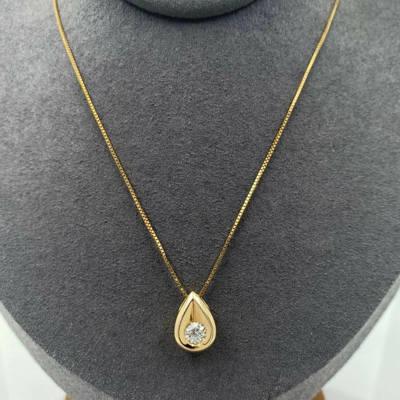 Diamond Tear Drop Pendant with Chain 14K Yellow Gold - 4