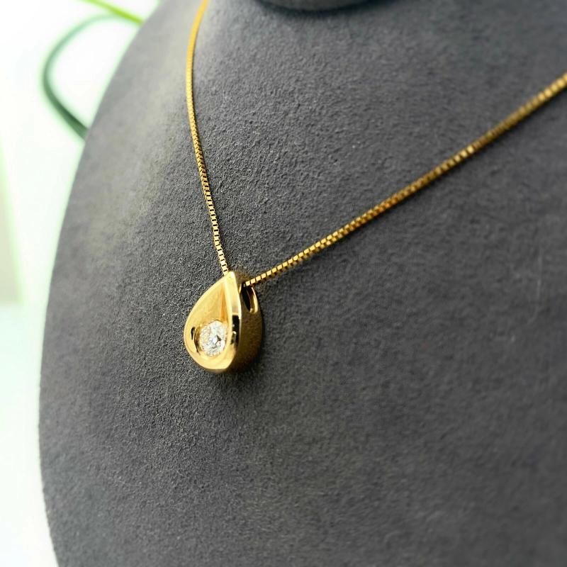 Diamond Tear Drop Pendant with Chain 14K Yellow Gold - 5