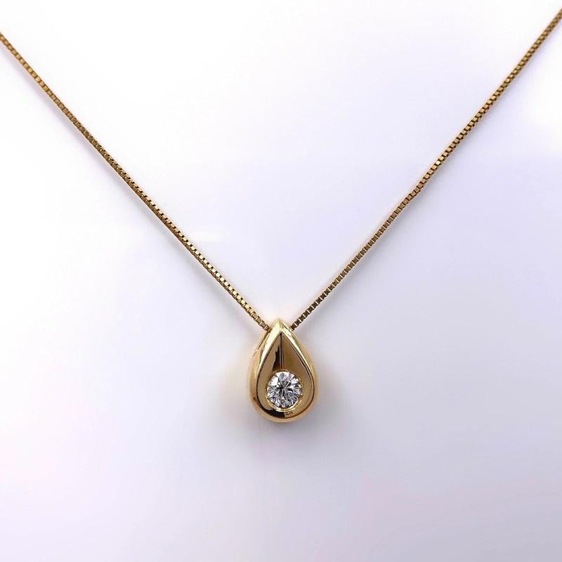 Diamond Tear Drop Pendant with Chain 14K Yellow Gold - 6