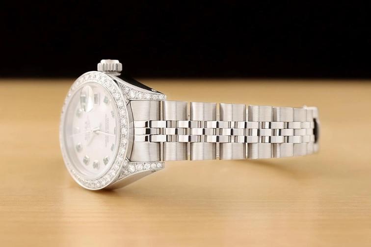 ROLEX DATEJUST 69174 MOTHER OF PEARL TSAVORITE DIAMOND 18K GOLD STEEL WATCH - 4