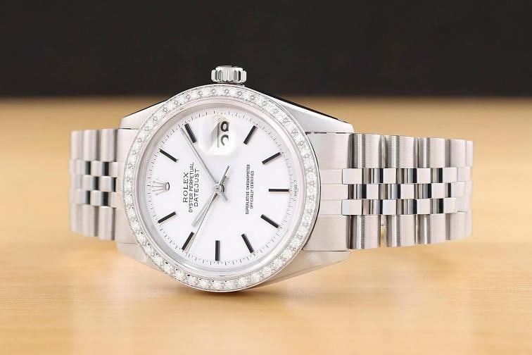 ROLEX DATEJUST 1601 18K WHITE GOLD STEEL WHITE DIAMOND DIAL JUBILEE BAND WATCH - 2