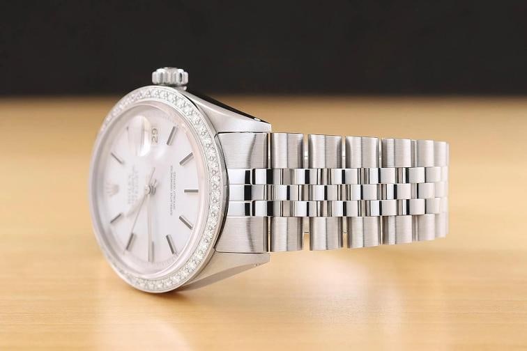 ROLEX DATEJUST 1601 18K WHITE GOLD STEEL WHITE DIAMOND DIAL JUBILEE BAND WATCH - 4