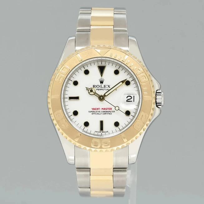 MINT Ladies Rolex Yacht-Master 168623 35mm Yellow Gold Two Tone White Watch Box - 2