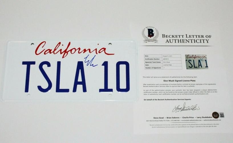 TESLA FOUNDER ELON MUSK SIGNED METAL LICENSE PLATE BECKETT COA SPACEX: Country of Origin: United States,Signed by: Elon Musk,Autograph Authentication: Beckett,Signed: Yes