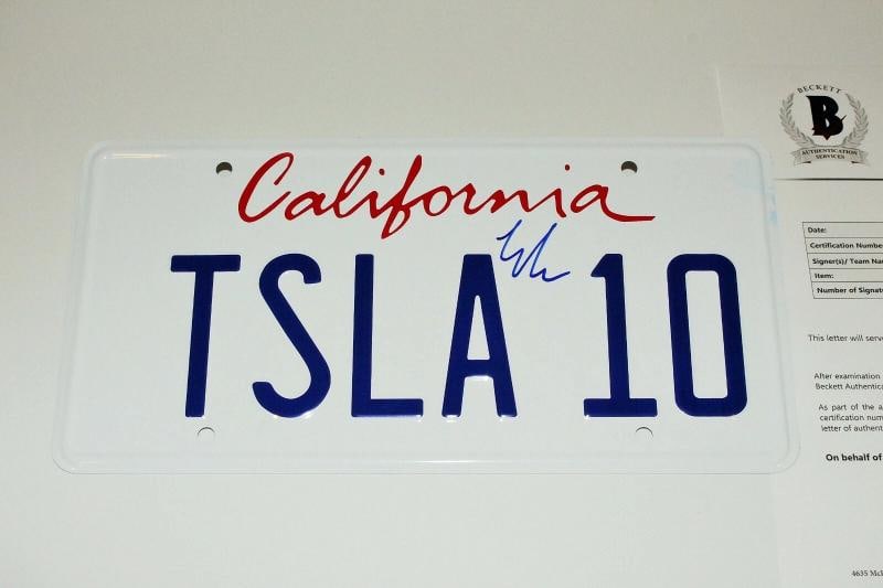 TESLA FOUNDER ELON MUSK SIGNED METAL LICENSE PLATE BECKETT COA SPACEX - 3