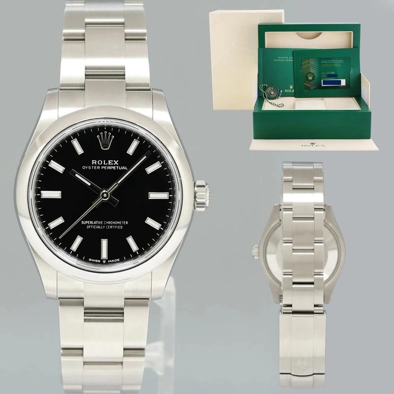 2025 NEW PAPERS Rolex Oyster 277200 Perpetual 31mm Black Watch Box: Case & Dial Case Material: Rolex Stainless Steel Case Size: 31mm Bezel: Rolex Smooth Stainless Steel Crystal: Rolex Sapphire Dial: Rolex Black Movement & Bracelet Movement: Rolex Automatic Bracelet De