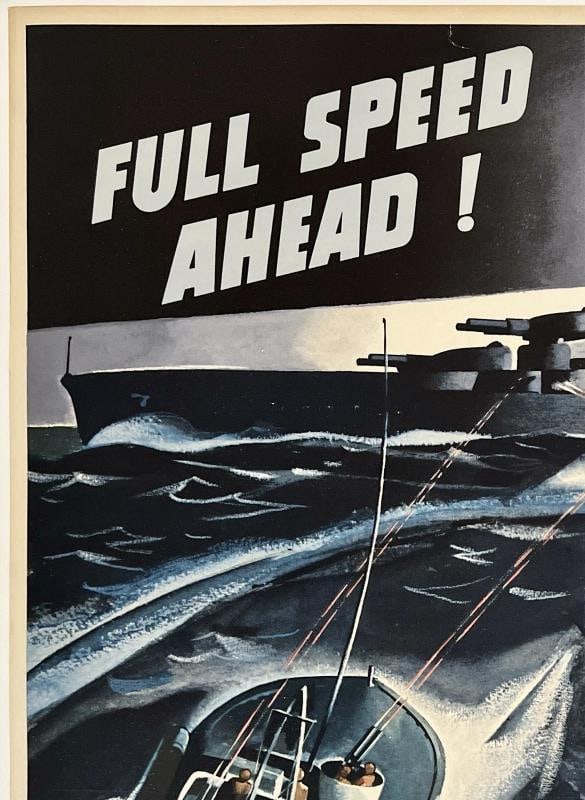 Original Vintage WWII Poster FULL SPEED AHEAD PRODUCE FOR YOUR NAVY World War OL - 2