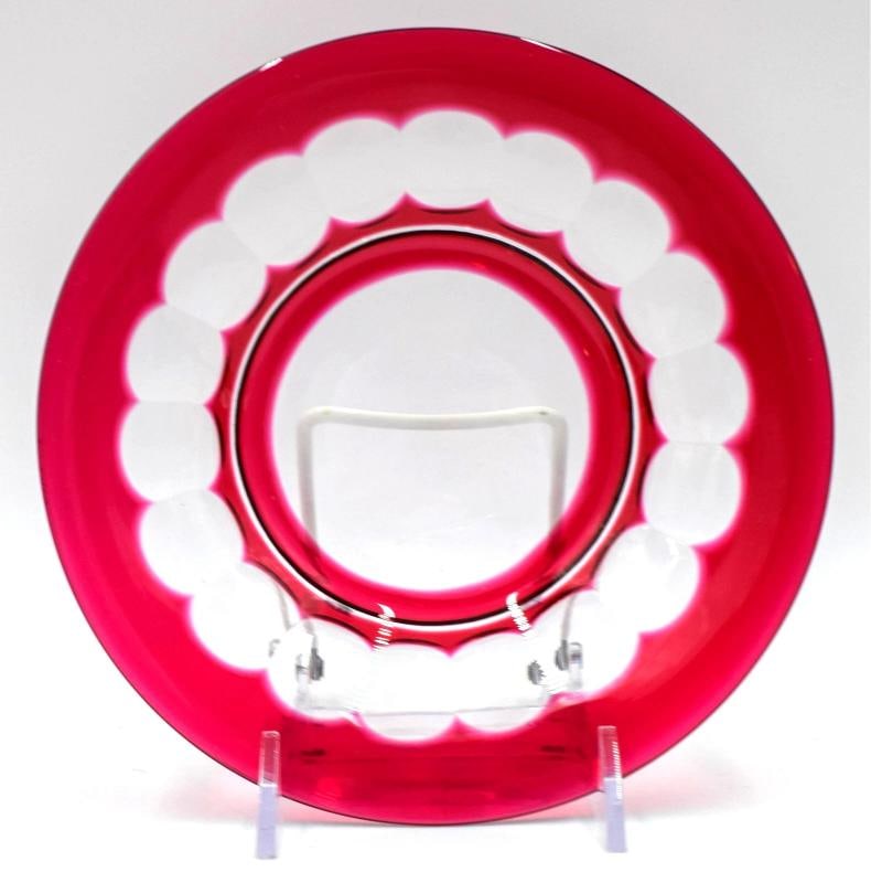 Rare Set of 11 Val Saint Lambert Cranberry Cut to Clear Bowl & Underplates - 5