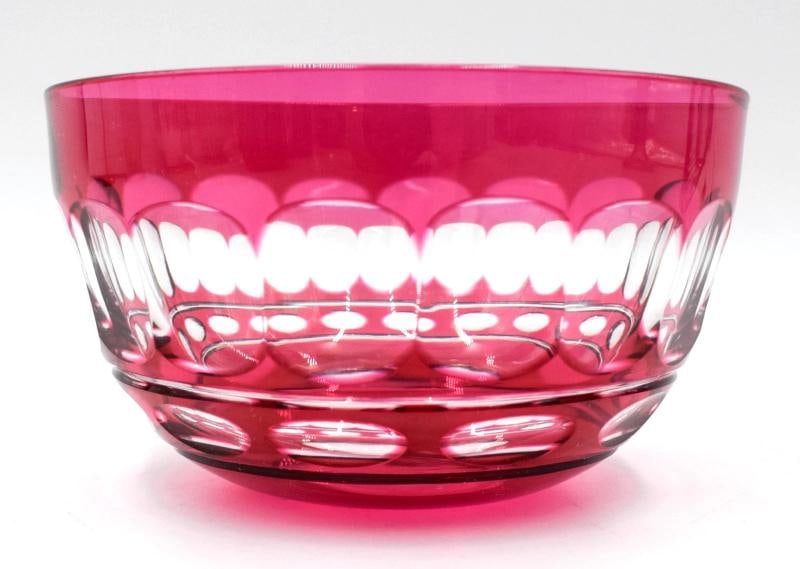 Rare Set of 11 Val Saint Lambert Cranberry Cut to Clear Bowl & Underplates - 6