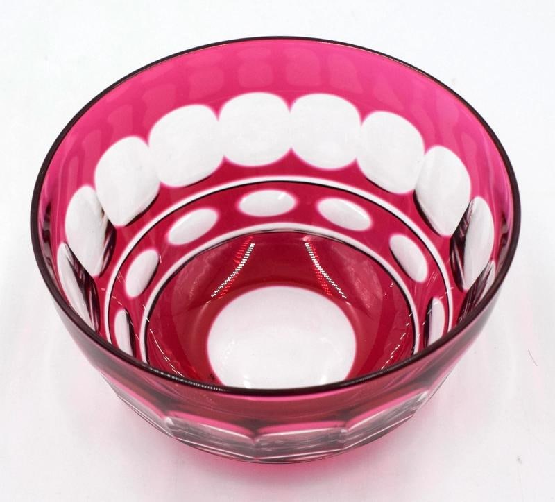 Rare Set of 11 Val Saint Lambert Cranberry Cut to Clear Bowl & Underplates - 7