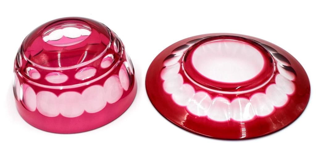 Rare Set of 11 Val Saint Lambert Cranberry Cut to Clear Bowl & Underplates - 8
