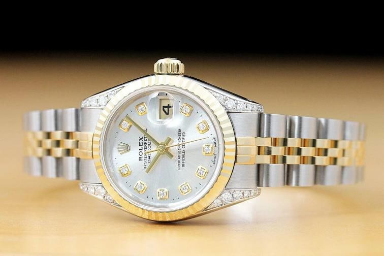ROLEX LADIES DATEJUST SILVER DIAL 18K GOLD STEEL DIAMOND LUGS QUICKSET WATCH - 3