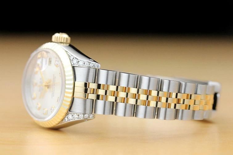 ROLEX LADIES DATEJUST SILVER DIAL 18K GOLD STEEL DIAMOND LUGS QUICKSET WATCH - 4