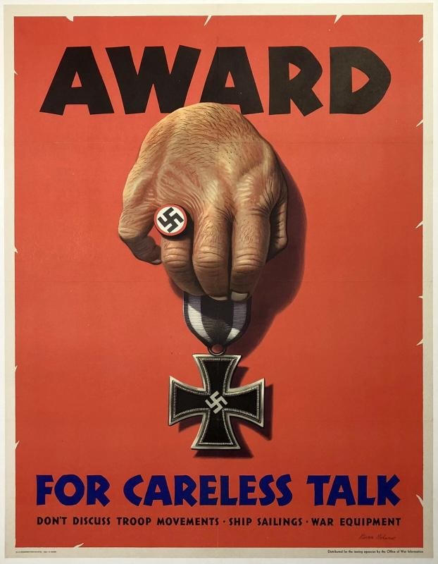 Original Vintage WWII Poster AWARD FOR CARELESS TALK World War USA Propaganda OL (1 of 5)