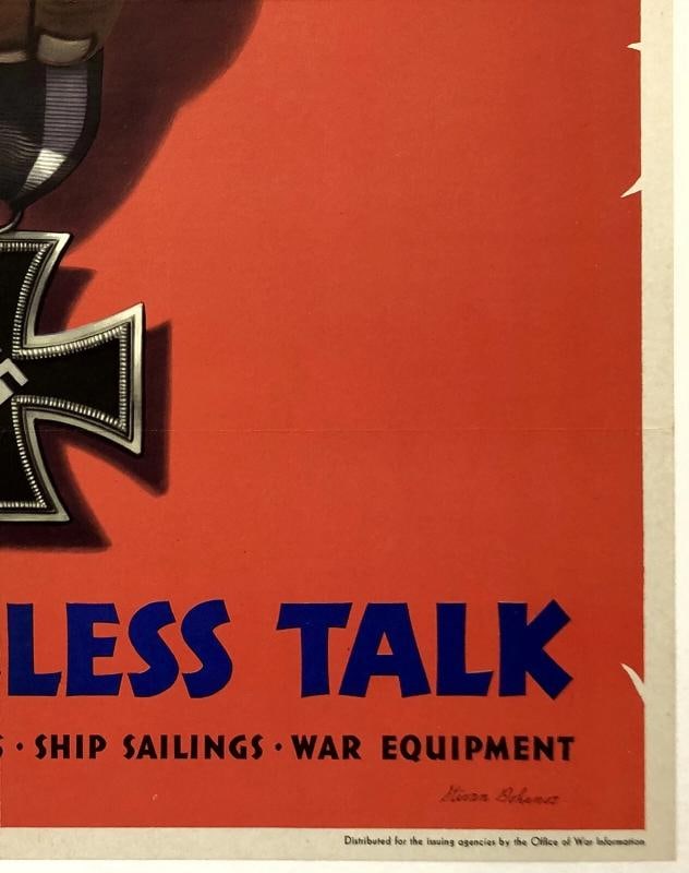 Original Vintage WWII Poster AWARD FOR CARELESS TALK World War USA Propaganda OL - 5