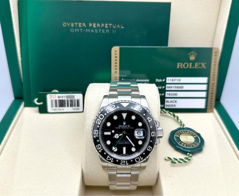 2010 Rolex GMT Master II 116710LN Black Ceramic Stainless Steel Box Paper: Condition: Pre-owned - Excellent,Bezel Color: Black,Year Manufactured: 2010-2019,Band/Strap: Rolex Oyster,Case Color: Silver,Department: Men,Watch Shape: Round,Style: Casual, Classic, Dress/Formal, Lu