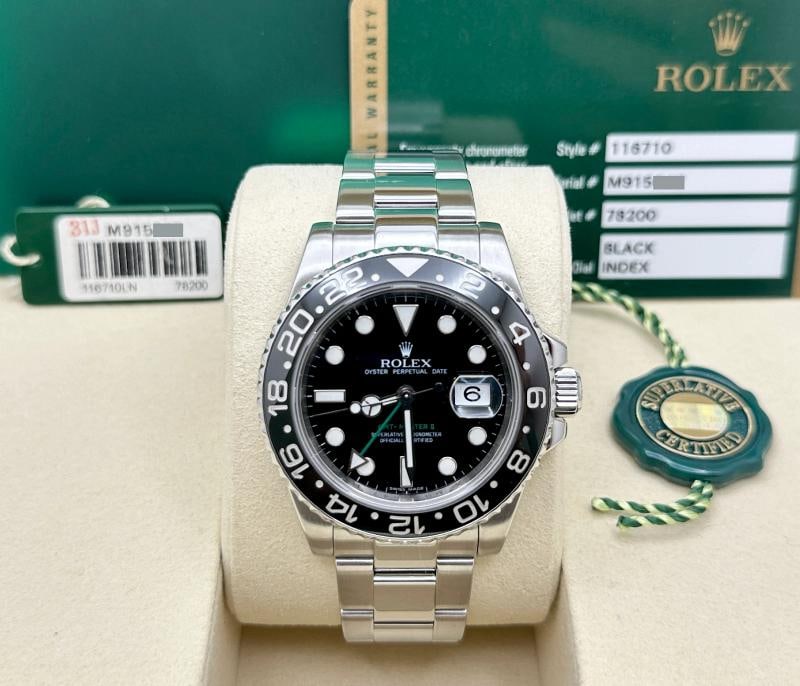 2010 Rolex GMT Master II 116710LN Black Ceramic Stainless Steel Box Paper - 2
