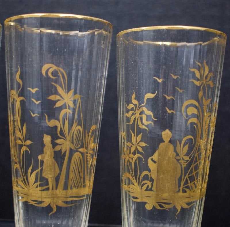 10 Rare Antique 18th/19th Century German Bohemian Gold Gild Facet Glass Tumblers - 3