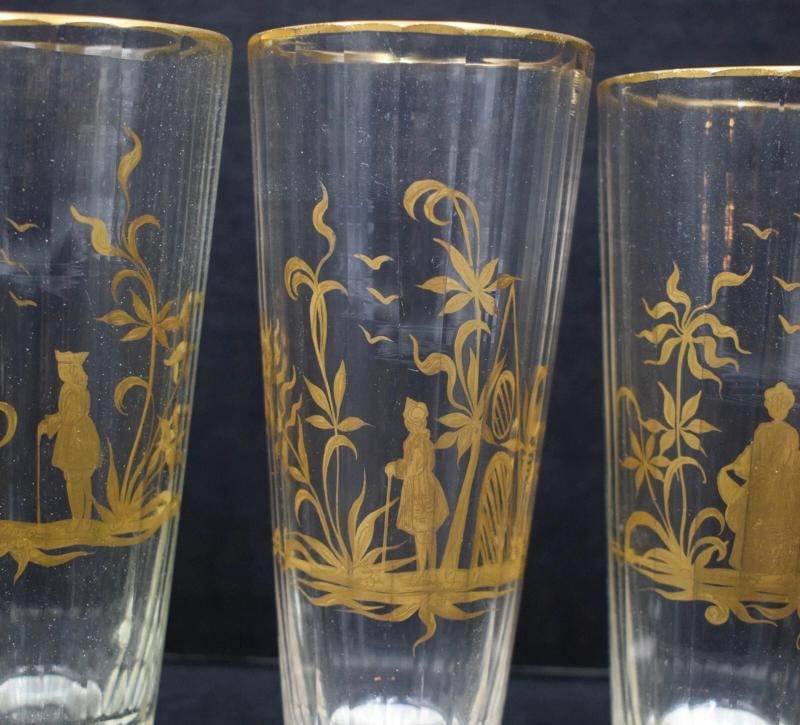 10 Rare Antique 18th/19th Century German Bohemian Gold Gild Facet Glass Tumblers - 4