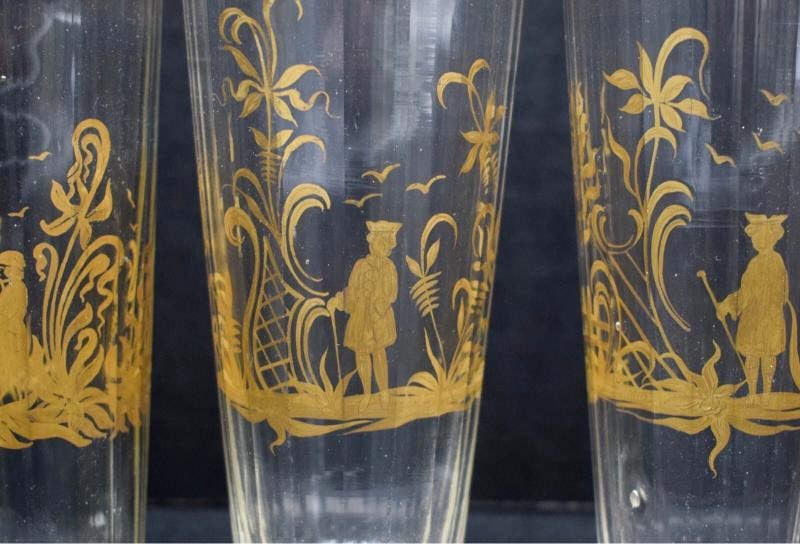 10 Rare Antique 18th/19th Century German Bohemian Gold Gild Facet Glass Tumblers - 6
