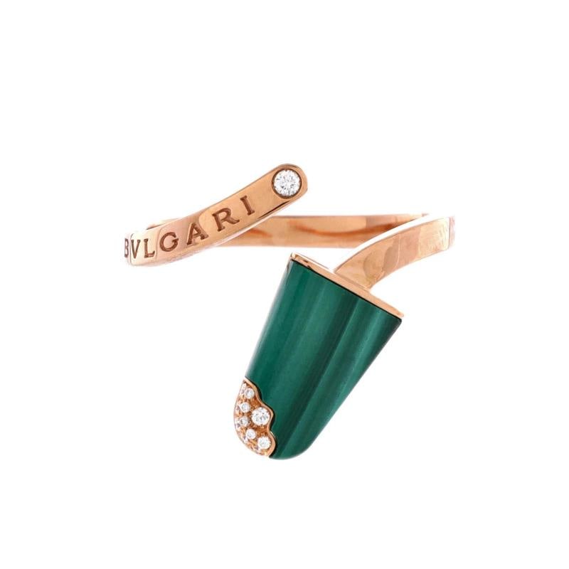 Bvlgari Gelati Ring 18K Rose Gold with Malachite and Diamonds: Condition: Pre-owned - Good,Brand: Bvlgari,Main Stone: Malachite,Metal: 18K Rose Gold,Metal Purity: 18K,Ring Size: 8.25 - 58,Type: Ring,Color: Pink,Style: 18K Rose Gold With Malachite And