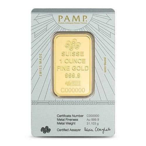1 oz PAMP Suisse Gold Lady of Justice Bar (New w/Assay) - 2