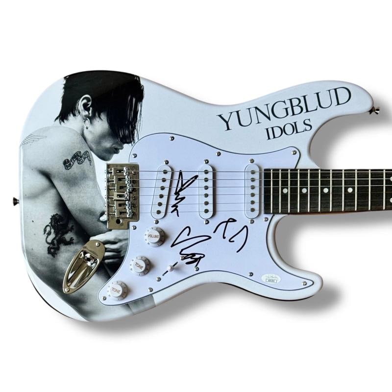 Yungblud Signed Guitar Custom Graphics JSA COA Idols Zombie Ghosts: Industry: Music,Signed: Yes,Autograph Authentication: James Spence (JSA),Object Type: Guitar & Guitar Pick,Original/Reproduction: Original,Country of Origin: United States Signer: Yungblud with hand d
