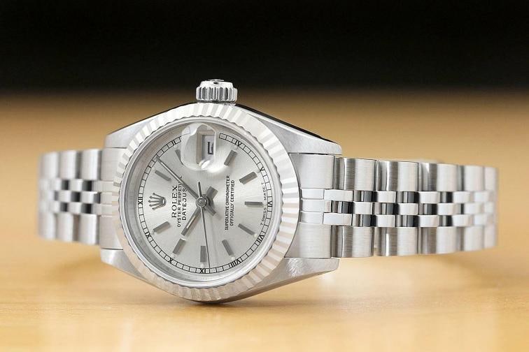 AUTHENTIC ROLEX LADIES DATEJUST SILVER DIAL 18K WHITE GOLD STAINLESS STEEL WATCH - 2