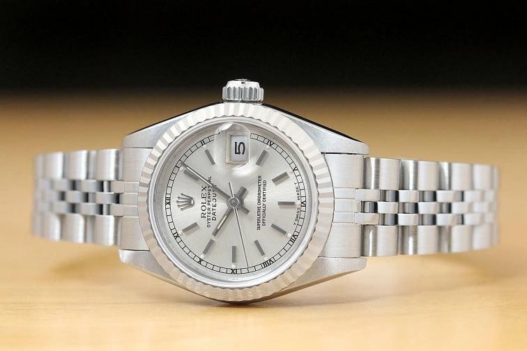 AUTHENTIC ROLEX LADIES DATEJUST SILVER DIAL 18K WHITE GOLD STAINLESS STEEL WATCH - 3