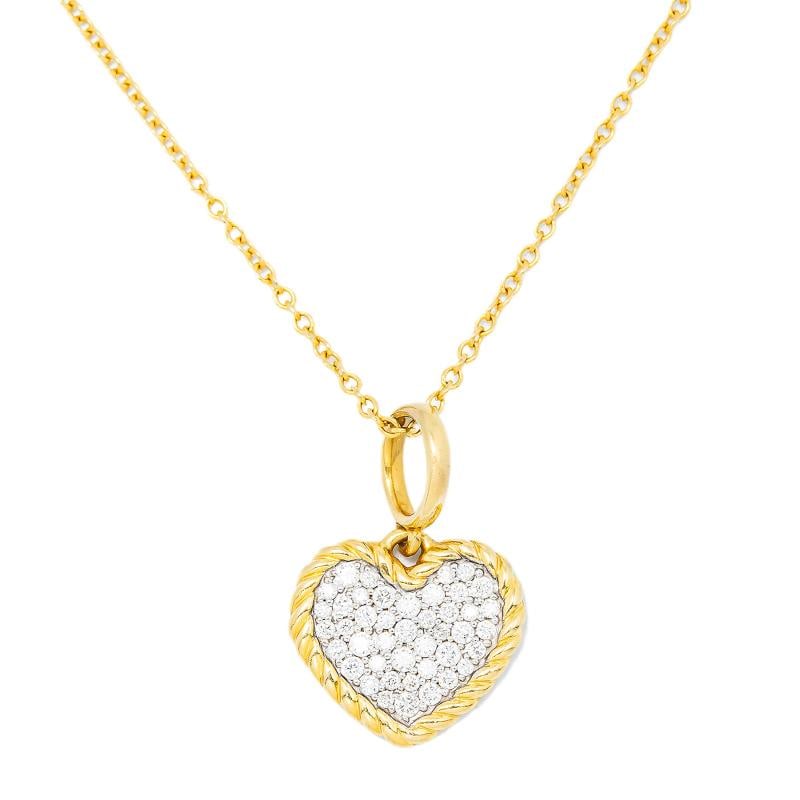 David Yurman 18k Yellow Gold Diamond Pave Plate Heart Necklace 3.5g: Condition: Pre-owned: An item that has been used previously. The item may have some signs of cosmetic wear, but is fully operational and functions as intended. This item may be a floor model or store