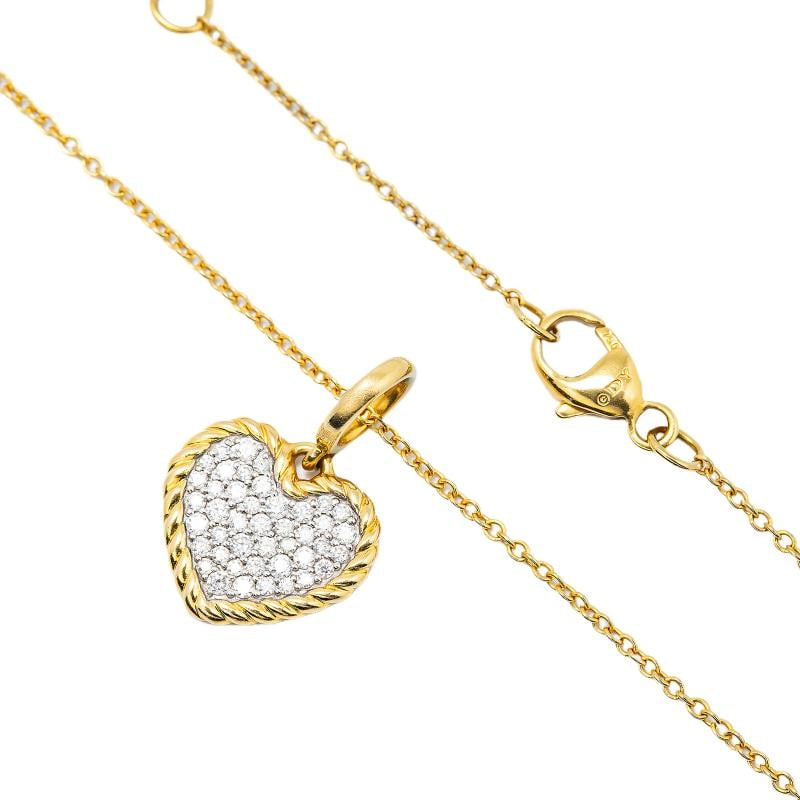 David Yurman 18k Yellow Gold Diamond Pave Plate Heart Necklace 3.5g - 2