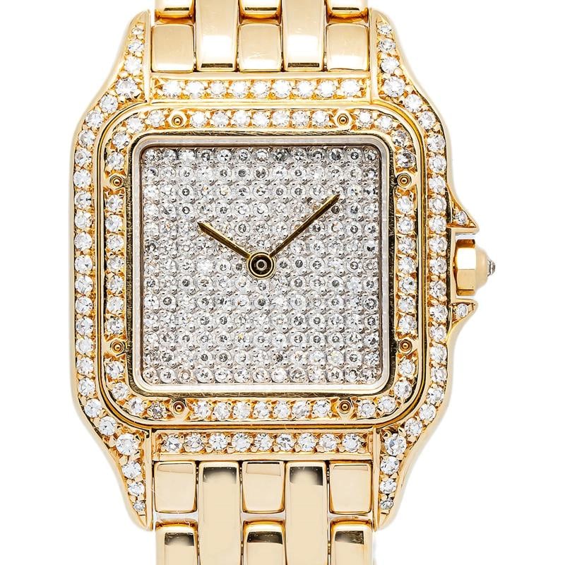 Cartier Panthere 8839 18k YG Factory Bezel Custom Pave Diamond Dial Quartz 27mm - 2