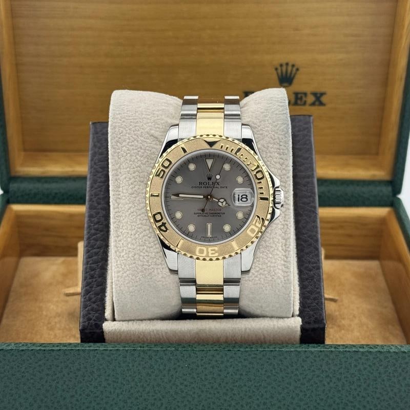 Rolex Yacht-Master Midsize 168623 35mm Silver Dial 18K Gold Steel Box Papers - 3